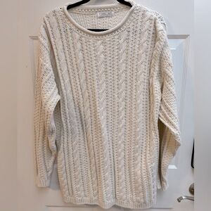 Cable Knit Fisherman Cream Sweater Cotton Oversized Fall Cozy Vintage Preppy VTG